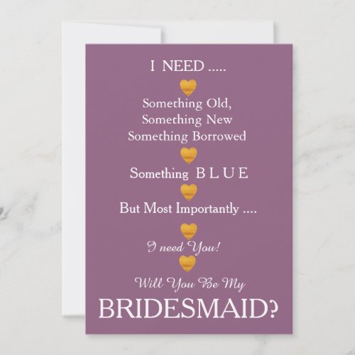 Grey  Gold with Heart Will You Be my Bridesmaid Invitation