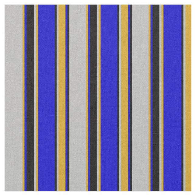 Grey, Goldenrod, Blue, and Black Lined Pattern Fabric (Close Up)
