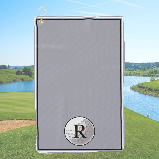 Grey golf ball monogrammed initial custom mens towel (Creator Uploaded)