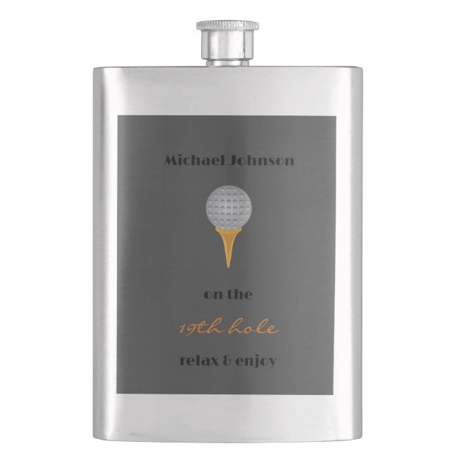 Grey Golf Ball Personalized Bachelor Party Flask (Front)
