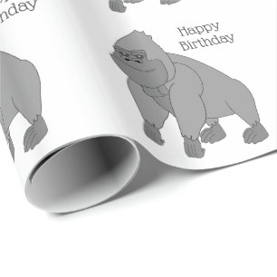 Grey Gorilla Birthday Wrapping Paper