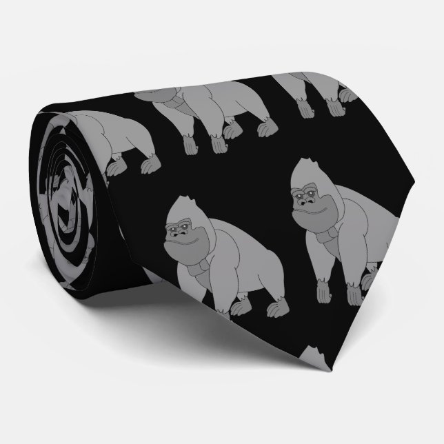Grey Gorilla Design Neck Tie (Rolled)