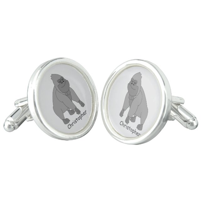 Grey Gorilla Design Personalised Cufflinks (Angled)