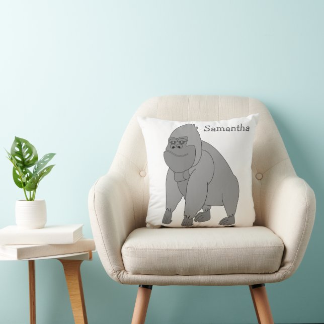 Grey Gorilla Design Personalised Throw Pillow (Chair)