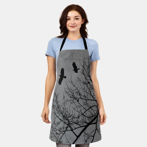 Grey Gothic Crows and Trees Scene Apron