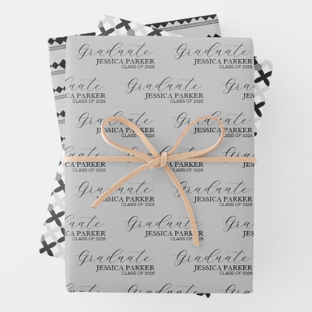 Grey Grad Name Script Modern Wrapping Paper Sheets (In situ)