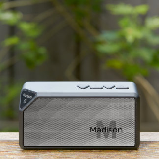 Grey Gradient Geometric Mesh Pattern Monogram Bluetooth Speaker