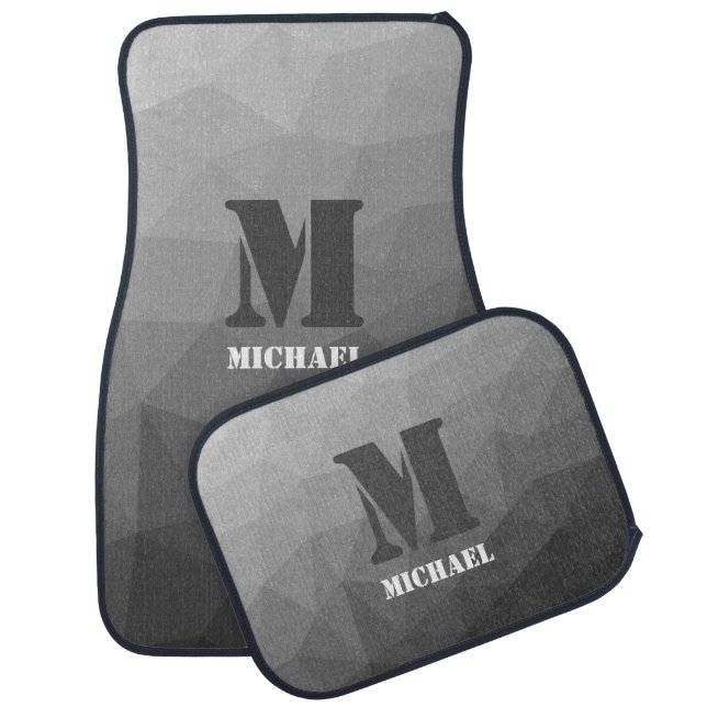 Grey Gradient Geometric Mesh Pattern Monogram Car Floor Mat (Set)