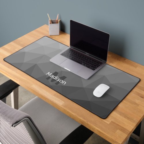 Grey Gradient Geometric Mesh Pattern monogram Desk Mat