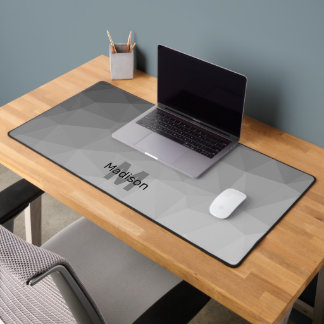 Grey Gradient Geometric Mesh Pattern Monogram Desk Mat