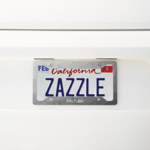 Grey Gradient Geometric Mesh Pattern Monogram License Plate Frame