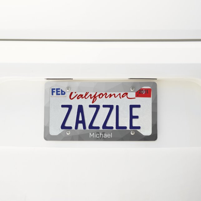 Grey Gradient Geometric Mesh Pattern Monogram License Plate Frame (On Car)