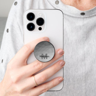 Grey Gradient Geometric Mesh Pattern Monogram PopSocket