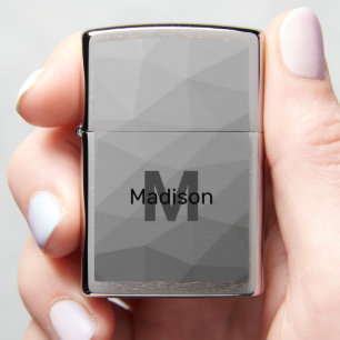 Grey Gradient Geometric Mesh Pattern Monogram Zippo Lighter