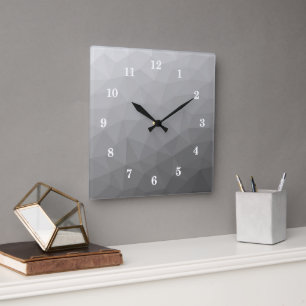 Grey Gradient Geometric Mesh Pattern Square Wall Clock