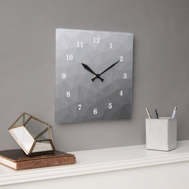 Grey Gradient Geometric Mesh Pattern Square Wall Clock (Office)