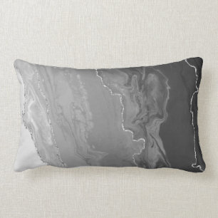 Grey Gradient Ombre Color Silver Metallic Lines Lumbar Pillow
