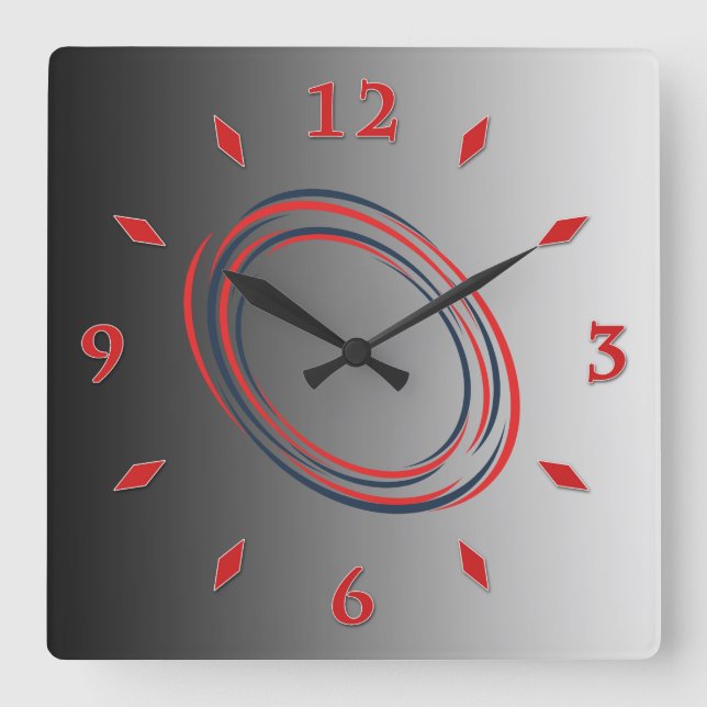 Grey gradient, red dial. square wall clock (Front)