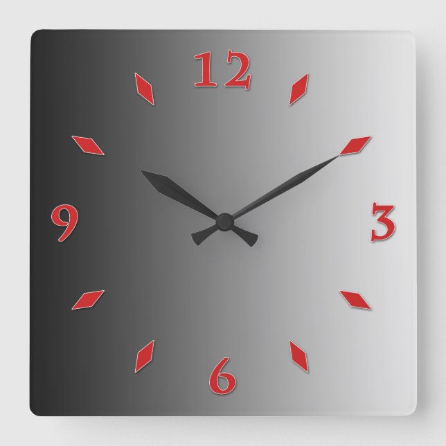 Grey gradient, red dial. square wall clock (Front)