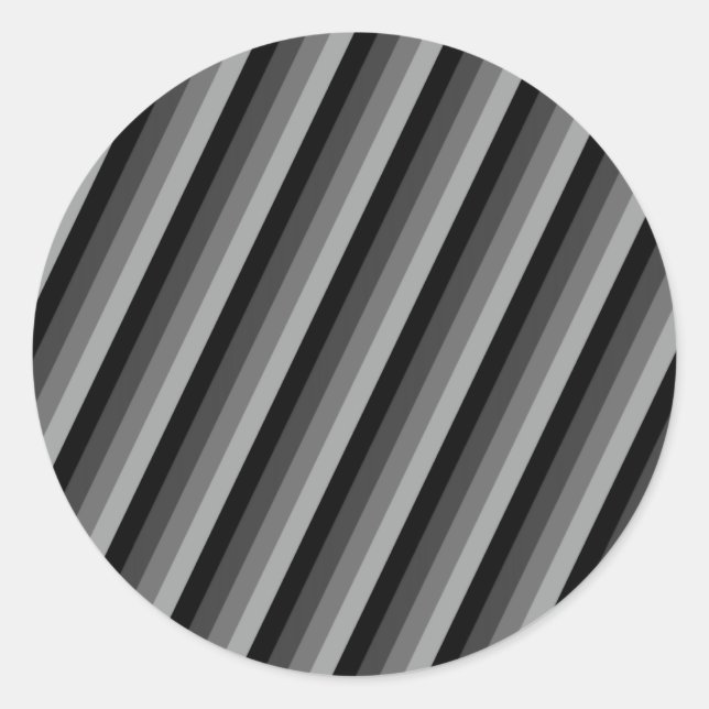 Grey Gradient Striped Pattern Classic Round Sticker (Front)