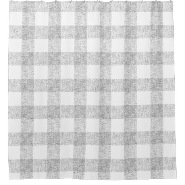 Grey Grain Sack Style Buffalo Check Shower Curtain (Front)