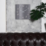 Grey Graphite Metallic Minimal Silver Arabic Numbe Square Wall Clock at Zazzle