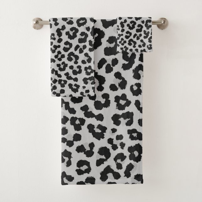 Grey Gray Ash Leopard Cheetah Animal Print Pattern Bath Towel Set (Insitu)
