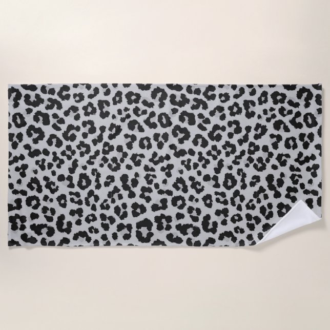 Grey Gray Ash Leopard Cheetah Animal Print Pattern Beach Towel (Front)