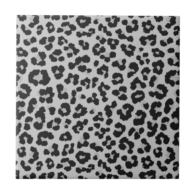 Grey Gray Ash Leopard Cheetah Animal Print Pattern Ceramic Tile (Front)