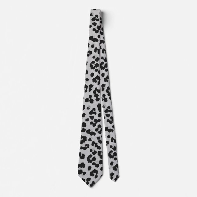 Grey Gray Ash Leopard Cheetah Animal Print Pattern Neck Tie (Front)