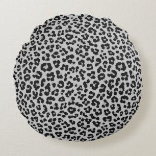 Grey Gray Ash Leopard Cheetah Animal Print Pattern Round Pillow