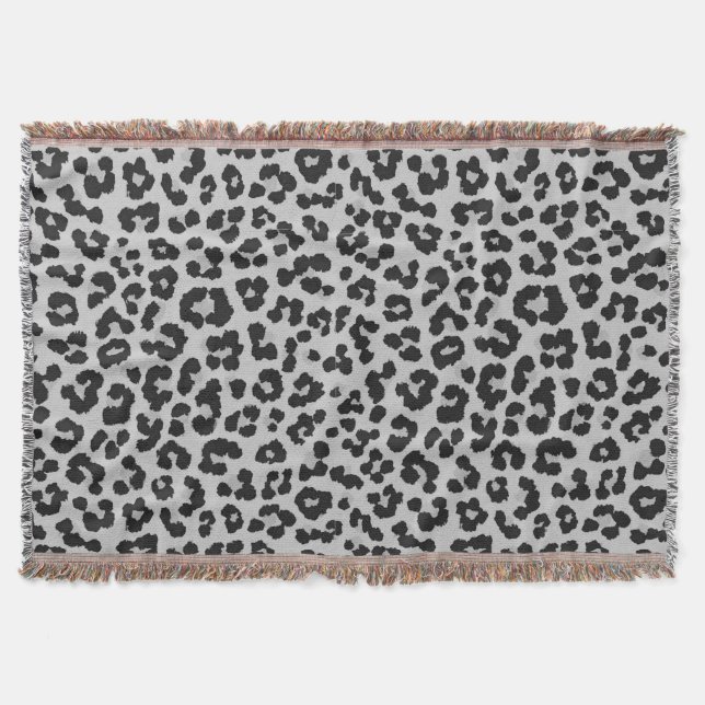 Grey Gray Ash Leopard Cheetah Animal Print Pattern Throw Blanket (Front)