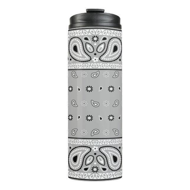 Grey Gray Bandana Paisley Country Hip Hop Cowboy Thermal Tumbler (Front)