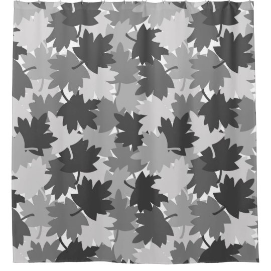 Grey Gray Camo Leaves Maple Oak Leaf Camouflage Shower Curtain
