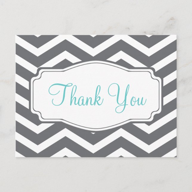 Grey Gray Chevron Thank You Postcard (Front)