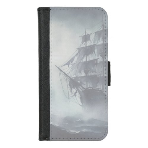 Grey Gray Fog Pirate Ship 2 iPhone 87 Wallet Case