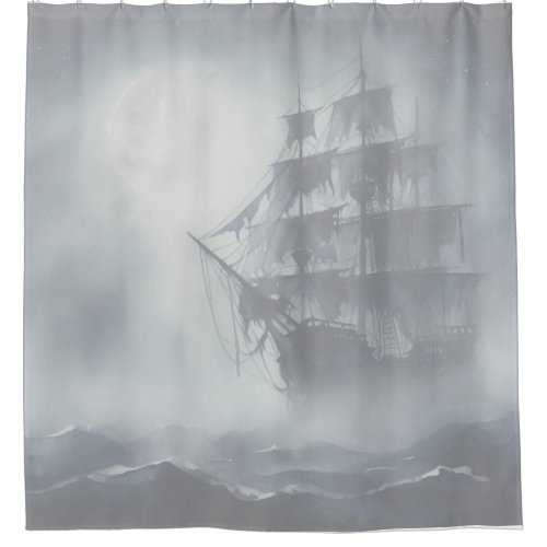 Grey Gray Fog Pirate Ship 2 Shower Curtain