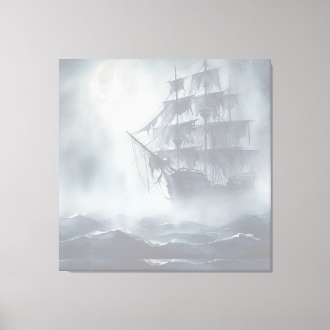 Grey, Gray Fog Pirate Ship Retirement Canvas Print (Front)