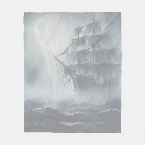 Grey Gray Fog Pirate Ship Retirement Fleece Blanket