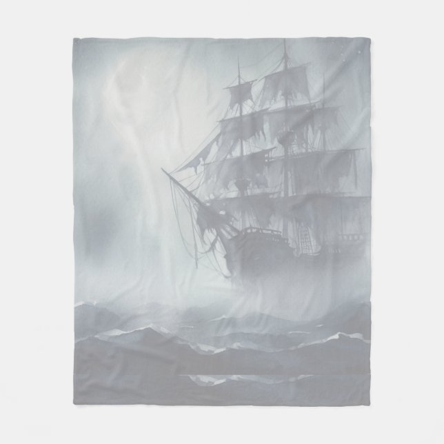 Grey, Gray Fog Pirate Ship Retirement Fleece Blanket (Front)