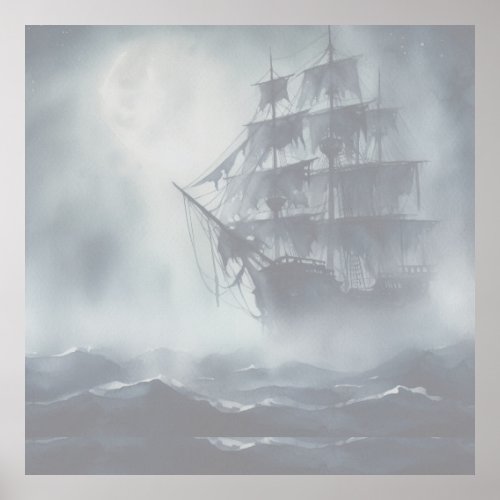 Grey Gray Fog Pirate Ship Retirement Poster