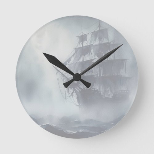 Grey Gray Fog Pirate Ship Retirement Round Clock