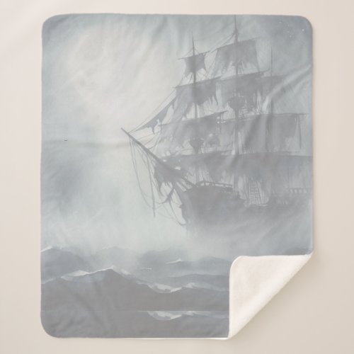 Grey Gray Fog Pirate Ship Retirement Sherpa Blanket