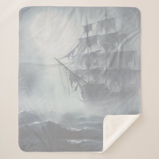 Grey, Gray Fog Pirate Ship Retirement Sherpa Blanket (Front)
