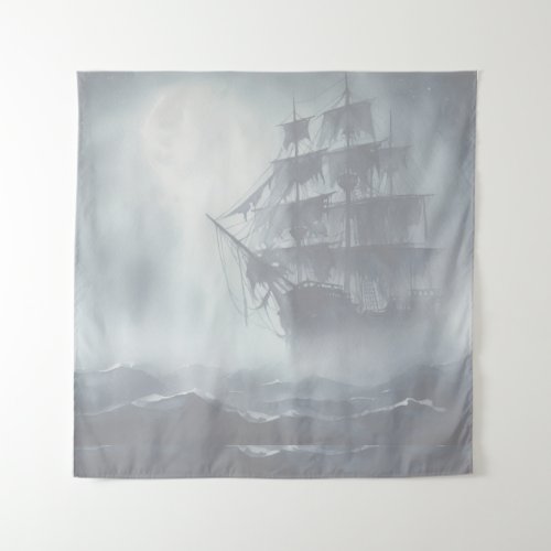 Grey Gray Fog Pirate Ship Retirement Tapestry
