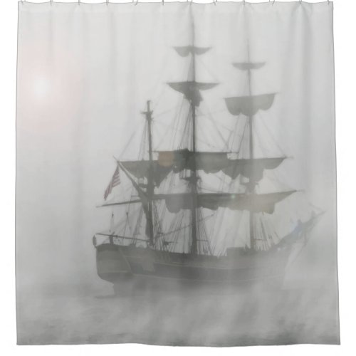 Grey Gray Fog Pirate Ship Shower Curtain