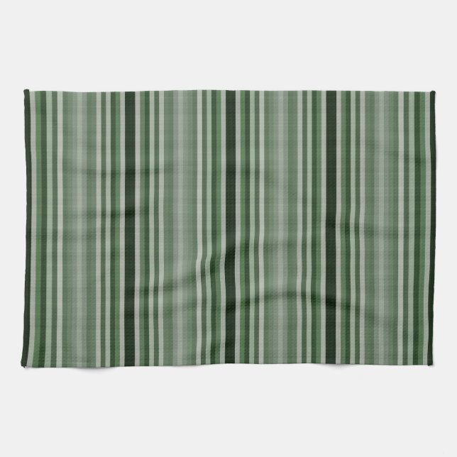Grey Gray Green Stripes Kitchen Towel (Horizontal)