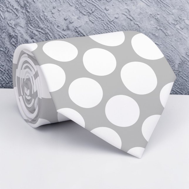 Grey Gray Jumbo Polka Dots Custom Necktie (Creator Uploaded)