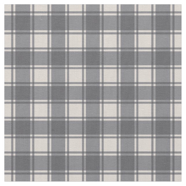 Grey Gray on Cream Gingham Plaid Buffalo Checker Fabric (Close Up)