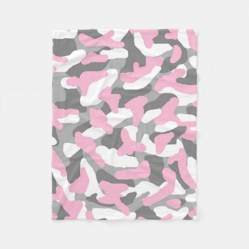 Grey Gray Pink Camo Camouflage Fleece Blanket